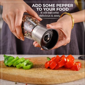 Pepper Grinder or Pepper Mill, Manual Salt Grinder Refillable with Adjustable Coarseness, Black Pepper Grinder Made of Stainless Steel, Himalayan Salt and Sea Salt Grinder