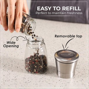 Pepper Grinder or Pepper Mill, Manual Salt Grinder Refillable with Adjustable Coarseness, Black Pepper Grinder Made of Stainless Steel, Himalayan Salt and Sea Salt Grinder