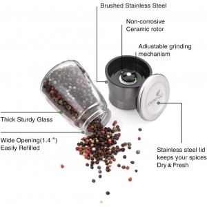 Pepper Grinder or Pepper Mill, Manual Salt Grinder Refillable with Adjustable Coarseness, Black Pepper Grinder Made of Stainless Steel, Himalayan Salt and Sea Salt Grinder