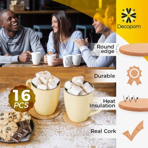 Cork Coasters for Drinks with Metal Holder - 16 Pcs Round 4 inch Drink Coaster Thick Absorbent Heat-Resistant Saucer - Used for Cold Hot Beverages Glasses Mugs Cups Plants Apartment Decor Bar Table