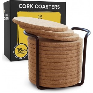 Cork Coasters for Drinks with Metal Hold...