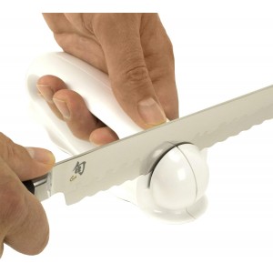 Kai Serrated Knife Pull Sharpening System, Kitchen Knife Sharpener for Serrated and Reversed Scallop Blades, Sharpener for Professional and Home Chefs