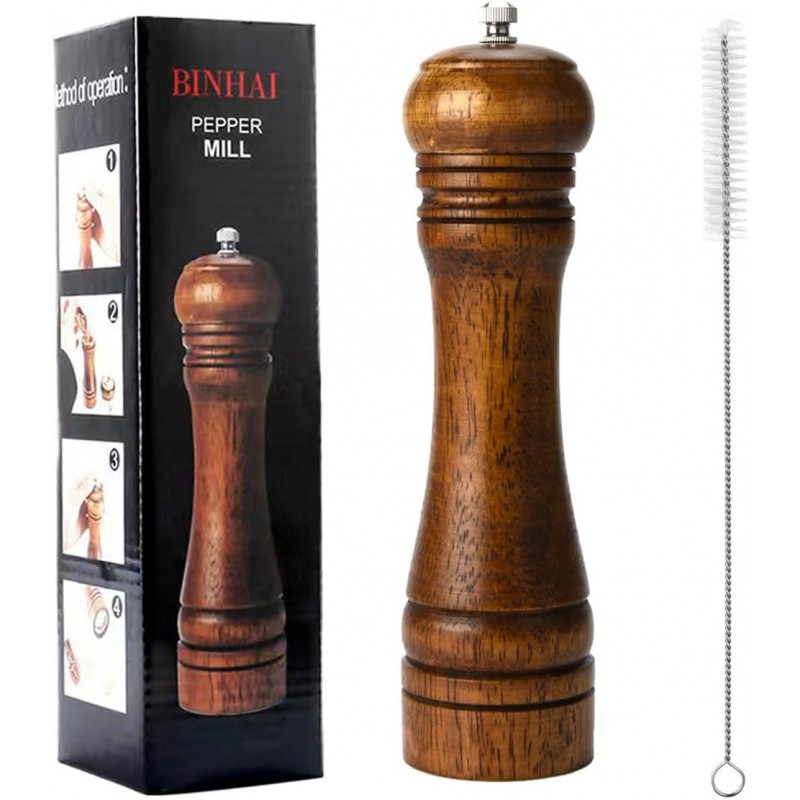 Wooden Pepper Mill Pepper Grinder Kit Manual mills Solid With Strong Adjustable Ceramic Grinders Set 8 Inches