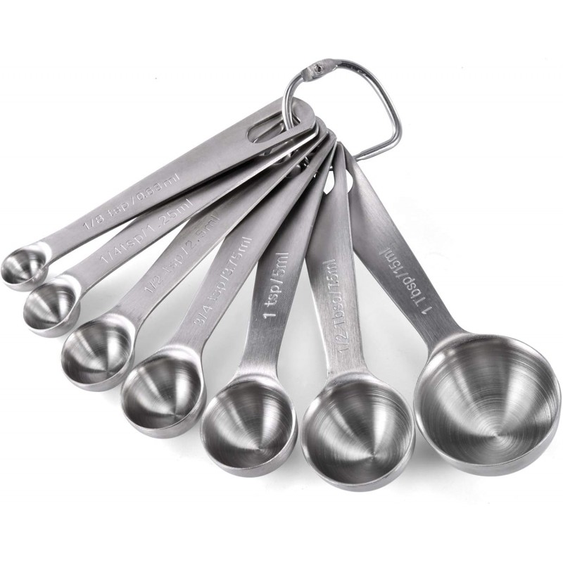 U-Taste 18/8 Stainless Steel Measuring Spoons Set: 7 Piece - 1/8, 1/4, 1/2, 3/4 tsp, 1 tsp, 1/2 & 1 tbsp for Dry & Liquid Ingredients