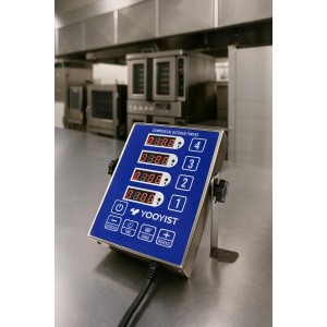 Precision Kitchen Timers for Cooking – 4 Channel Commercial Kitchen Timer Restaurant Kitchen Supplies – Stainless Steel Digital LED Chef Cooking Timer – Reminder Function, Loud Alarm, Blue