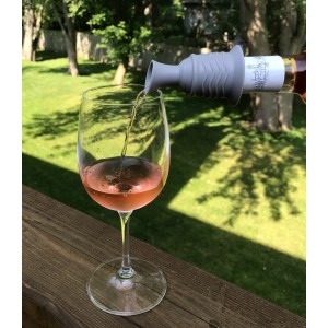 Simply Charmed Wine Stopper and Pourer – Gray Silicone Two in One Accessory to Serve and Save Wine More Easily