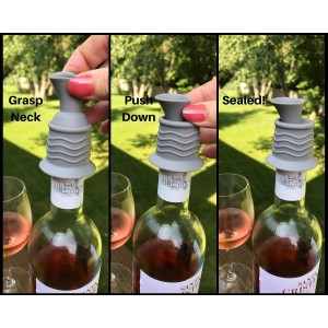 Simply Charmed Wine Stopper and Pourer – Gray Silicone Two in One Accessory to Serve and Save Wine More Easily