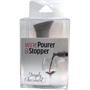 Simply Charmed Wine Stopper and Pourer – Gray Silicone Two in One Accessory to Serve and Save Wine More Easily