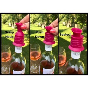 Simply Charmed Wine Stopper and Pourer 2 Pack – Pink and Black Silicone Wine Accessories to Serve Wine More Easily
