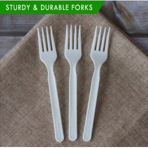 GreenWorks 200 Count Heavy-duty Compostable Forks, BPI Certified Large Disposable Cutlery Flatware Utensils Fork