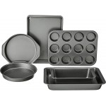 Amazon Basics 6 Piece Nonstick Carbon Steel Bakeware Set with Cake, Muffin, Cookie, and Loaf Pans, Easy Release, Oven Safe, 16.25 x 11.75 x 6.25 inches