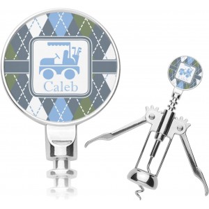 Personalized Blue Argyle Corkscrew