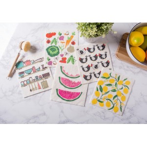 DII Swedish Dishcloths for Kitchen & Cleaning, Reusable, Machine Washable & Dishwasher Safe, Biodegradable, 7.75 x 6.75, Lemons, 3 Piece