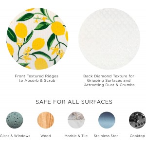 DII Swedish Dishcloths for Kitchen & Cleaning, Reusable, Machine Washable & Dishwasher Safe, Biodegradable, 7.75 x 6.75, Lemons, 3 Piece