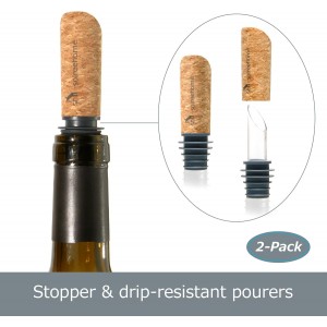 Soireehome Pourist Pair of Gourmet Glass and Cork Stopper Spouts with Silicone Gasket - 2-pack, 4 Pieces - Clean Pours for Cooking, Measuring, Bartending - Fits Most Bottles