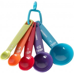 Farberware Kitchen Basics Measuring Cup & Spoon Set – 9-Piece Colorful Nesting Stackable Cups & Spoons with Ring Organizer, Easy-Read Markings for Cooking & Baking, Durable Plastic Kitchen Tools