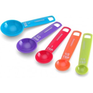 Farberware Kitchen Basics Measuring Cup & Spoon Set – 9-Piece Colorful Nesting Stackable Cups & Spoons with Ring Organizer, Easy-Read Markings for Cooking & Baking, Durable Plastic Kitchen Tools