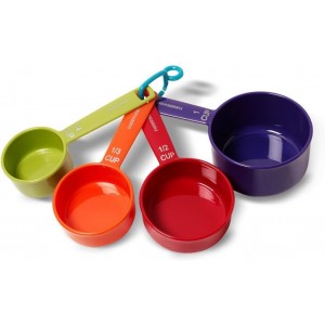 Farberware Kitchen Basics Measuring Cup & Spoon Set – 9-Piece Colorful Nesting Stackable Cups & Spoons with Ring Organizer, Easy-Read Markings for Cooking & Baking, Durable Plastic Kitchen Tools