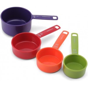 Farberware Kitchen Basics Measuring Cup & Spoon Set – 9-Piece Colorful Nesting Stackable Cups & Spoons with Ring Organizer, Easy-Read Markings for Cooking & Baking, Durable Plastic Kitchen Tools