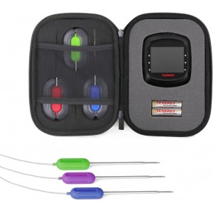 Tenergy Solis Digital Meat Thermometer, APP Controlled Wireless Bluetooth Smart BBQ Thermometer w/ 6 Stainless Steel Probes & Carrying Case, Cooking Thermometer for Grill & Smoker