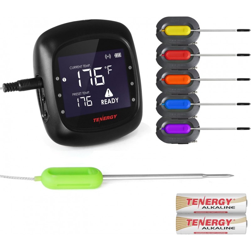 Tenergy Solis Digital Meat Thermometer, APP Controlled Wireless Bluetooth Smart BBQ Thermometer w/ 6 Stainless Steel Probes & Carrying Case, Cooking Thermometer for Grill & Smoker