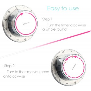 Kitchen Timer, 60 Minute Timer,Magnetic Loud Alarm,Mechanical Stainless Steel Cooking Timer (1pack)