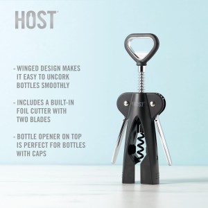 HOST Winged Corkscrew, Non-Stick Worm And Bottle Opener, 2-Blade Foil Cutter