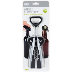 HOST Winged Corkscrew, Non-Stick Worm And Bottle Opener, 2-Blade Foil Cutter