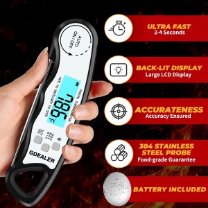 GDEALER Meat Thermometer Digital Instant Read Food Thermometer Waterproof Ultra-Fast for Grill Cooking Kitchen with Backlight & Calibration