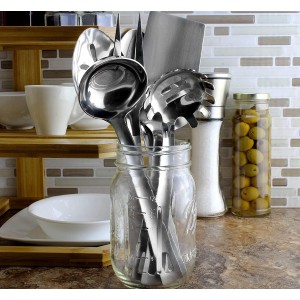 Darware Complete Serving Set (6-Piece, Silver); w/Pasta Server, Fork, Slotted Spoon, Ladle, & Cake/Casserole Server