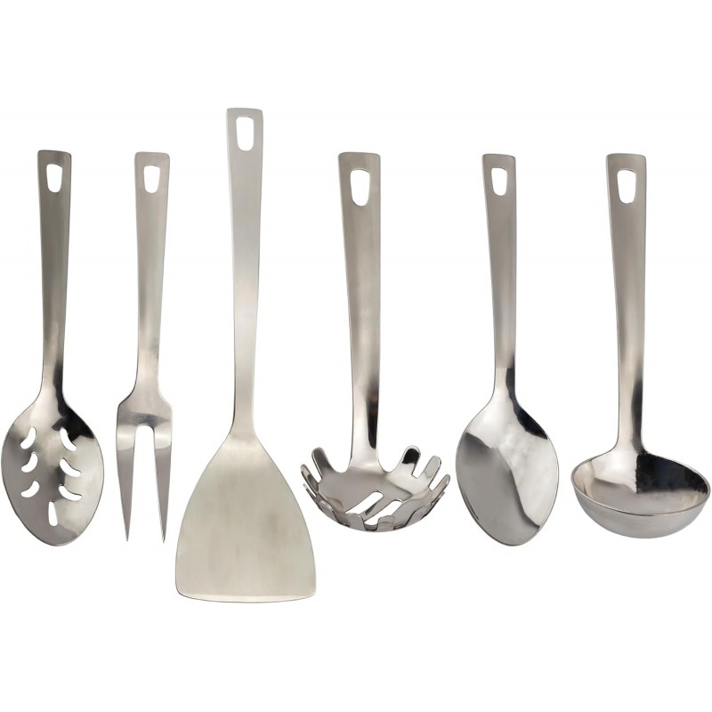 Darware Complete Serving Set (6-Piece, Silver); w/Pasta Server, Fork, Slotted Spoon, Ladle, & Cake/Casserole Server