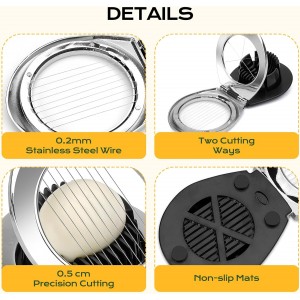 Egg Slicer, BIBURY Egg Slicer for Hard Boiled Eggs, Heavy Duty Egg Cutter for Egg Strawberry Mushroom Soft Fruit, Stainless Steel Wire with 3 Slicing Styles, Easy to Clean