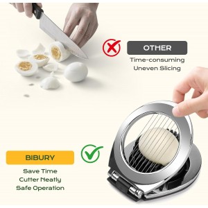 Egg Slicer, BIBURY Egg Slicer for Hard Boiled Eggs, Heavy Duty Egg Cutter for Egg Strawberry Mushroom Soft Fruit, Stainless Steel Wire with 3 Slicing Styles, Easy to Clean