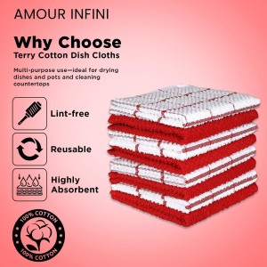 AMOUR INFINI Cotton Kitchen Dish Cloths Set of 8 – Highly Absorbent, Super Soft Premium Terry Cleaning Cloth (12