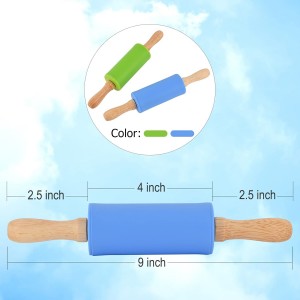 Mini Silicone Rolling Pin for Kids, Non-stick Surface Wood Handle, 9 Inch 2 Pack