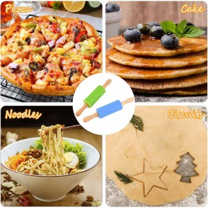 Mini Silicone Rolling Pin for Kids, Non-stick Surface Wood Handle, 9 Inch 2 Pack