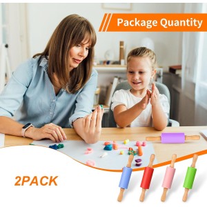 Mini Silicone Rolling Pin for Kids, Non-stick Surface Wood Handle, 9 Inch 2 Pack