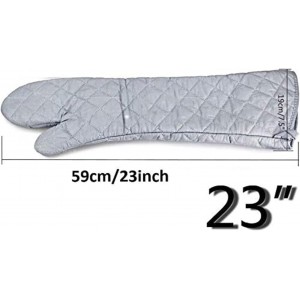 Extra Long Oven Mitts Heat Resistant Cotton Lining Oven Thick Gloves Kitchen Food Service Mittens for Pot Holders Cooking Baking BBQ (24 Inch Silver -1pair)