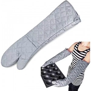 Extra Long Oven Mitts Heat Resistant Cotton Lining Oven Thick Gloves Kitchen Food Service Mittens for Pot Holders Cooking Baking BBQ (24 Inch Silver -1pair)