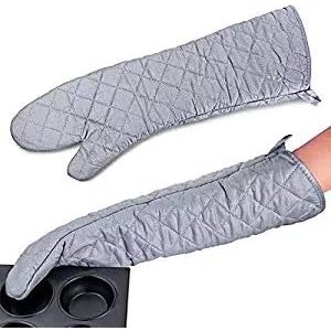 Extra Long Oven Mitts Heat Resistant Cotton Lining Oven Thick Gloves Kitchen Food Service Mittens for Pot Holders Cooking Baking BBQ (24 Inch Silver -1pair)