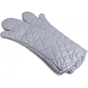 Extra Long Oven Mitts Heat Resistant Cotton Lining Oven Thick Gloves Kitchen Food Service Mittens for Pot Holders Cooking Baking BBQ (24 Inch Silver -1pair)