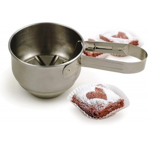 RSVP International Endurance® Stainless Steel Vintage One-Hand Sifter, 1 Cup | Top Cakes, Sift Flour, Marinade BBQ & More | Dishwasher Safe | Powder Sugar, Sift Flour, Spread Toppings & More