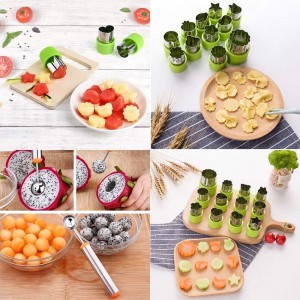 Cookie Cutter Sets for Kids, LetGoShop 12 Shapes Biscuit Cutters Baking Mold with Safty Handle and 10 Cartoon Food Fork, Stainless Steel Mini Vegetables and Fruits Cutters for Kids Lunch