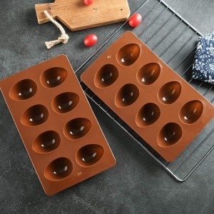 8 Cavity Silicone Egg Pan, Egg Tray, Egg Shape Ice Tray, Silicone Baking Supplies for Cake Decorating, Chocolate, Candy, Jello, Baking Pan for Muffin, Bread and More, Set of 2