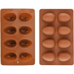 8 Cavity Silicone Egg Pan, Egg Tray, Egg Shape Ice Tray, Silicone Baking Supplies for Cake Decorating, Chocolate, Candy, Jello, Baking Pan for Muffin, Bread and More, Set of 2