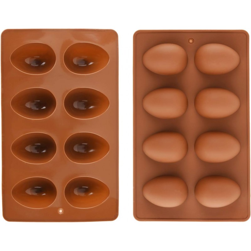 8 Cavity Silicone Egg Pan, Egg Tray, Egg Shape Ice Tray, Silicone Baking Supplies for Cake Decorating, Chocolate, Candy, Jello, Baking Pan for Muffin, Bread and More, Set of 2