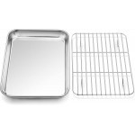 P&P CHEF 10.4 Inch Baking Sheet Pan with Rack Set, Stainless Steel Cookie Sheet Pan Tray with Cooling Rack for Oven Use, Cooking Roasting, Non Toxic & Dishwasher Safe, Heavy Duty