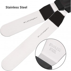 Angled Icing Spatula, Stainless Steel Offset Spatula, Cake Spatula Set of 2 Black 6, 8 inch Blade