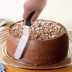 Angled Icing Spatula, Stainless Steel Offset Spatula, Cake Spatula Set of 2 Black 6, 8 inch Blade