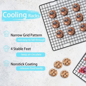 Tebery 4 Pack Black Heavy-Duty Wire Cooking Rack Baking Racks, Nonstick Baking & Cooling Grid for Roasting, Cooking, Grilling, Drying - 16
